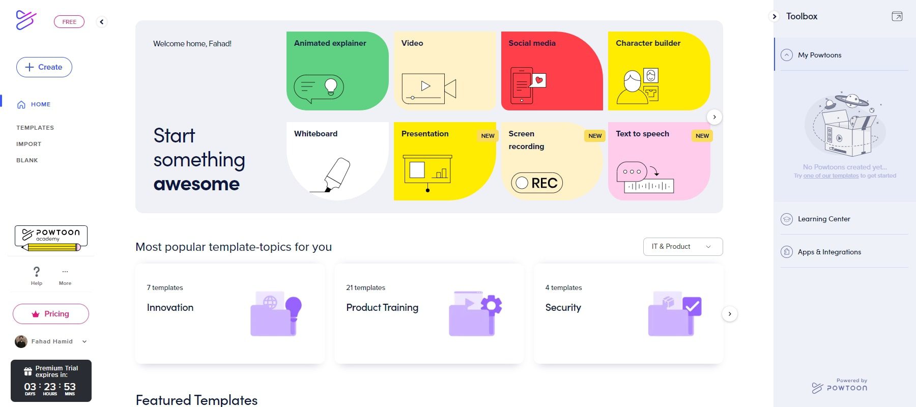 powtoon dashboard