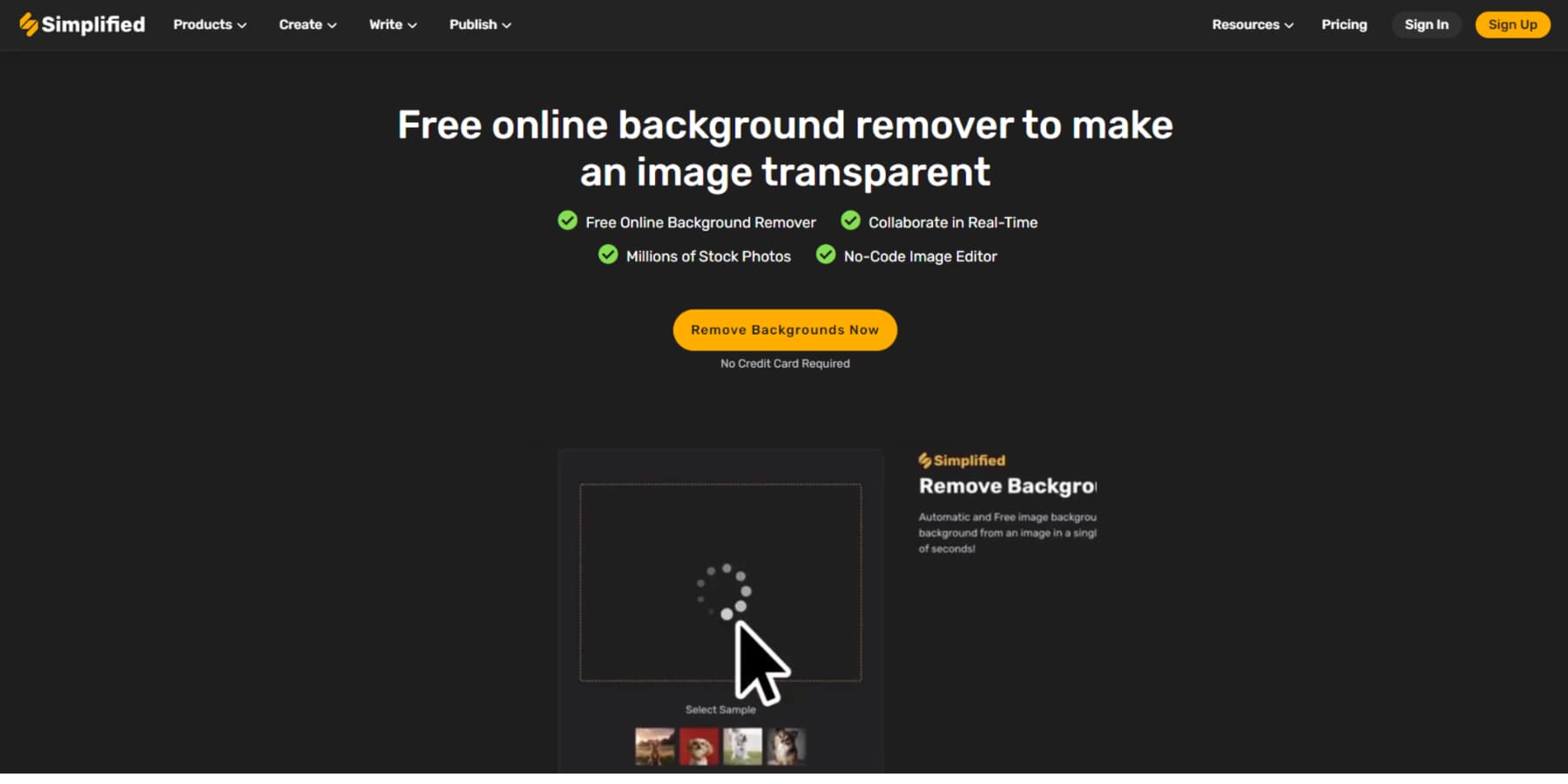 A screenshot of Simplified's AI Background Remover Landing Page