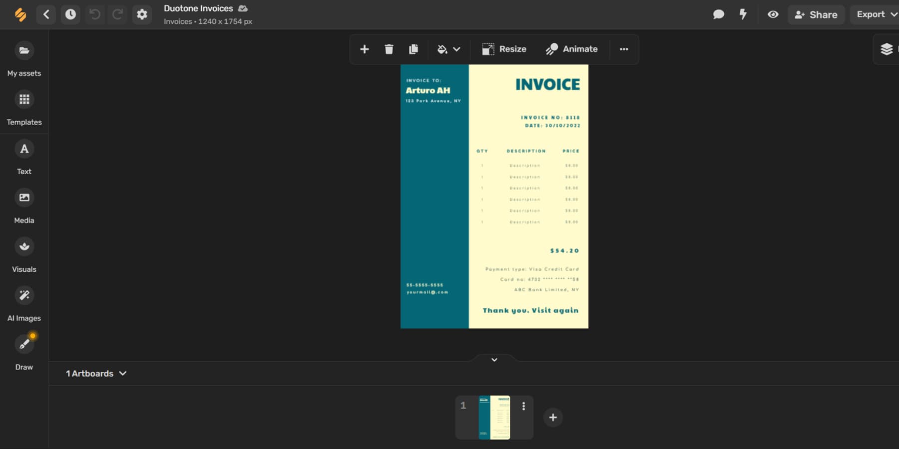 A screenshot of Simplified's Invoice Maker