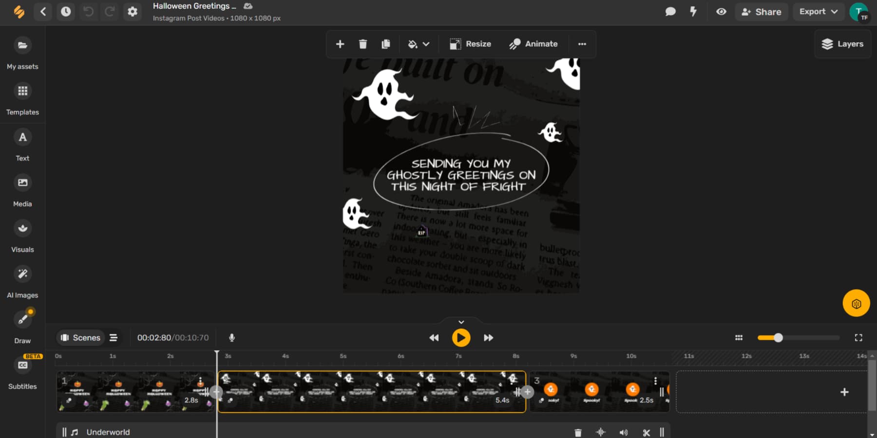 A screenshot of Simplified's Video creation tool