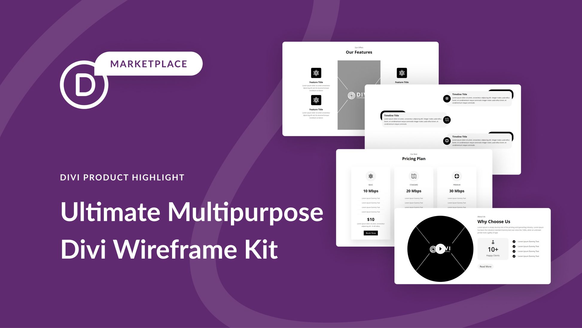 Divi Product Highlight: Ultimate Multipurpose Divi Wireframe Kit