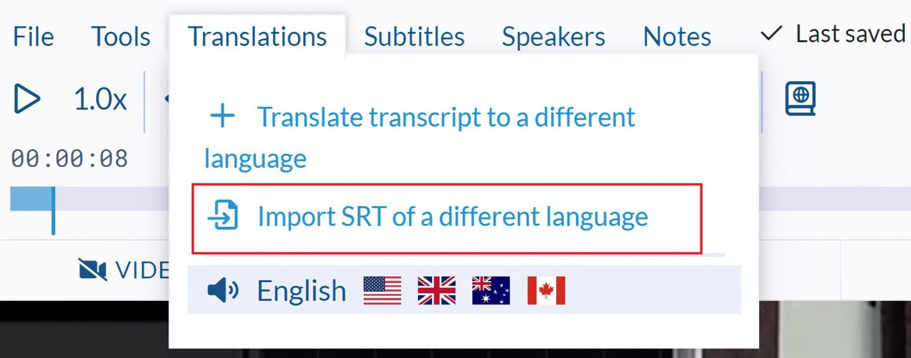 Import a translated SRT