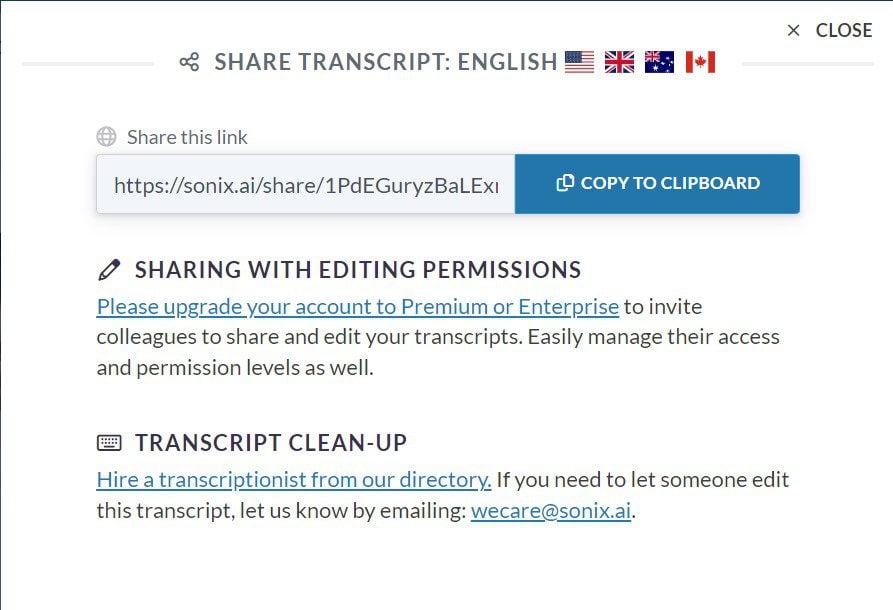 Shareable transcript link