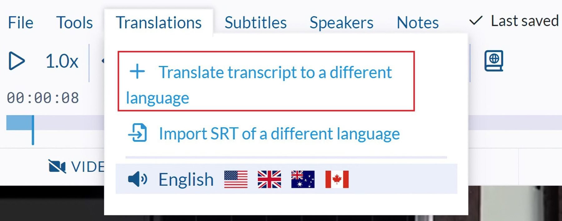 Translate the transcript using Sonix