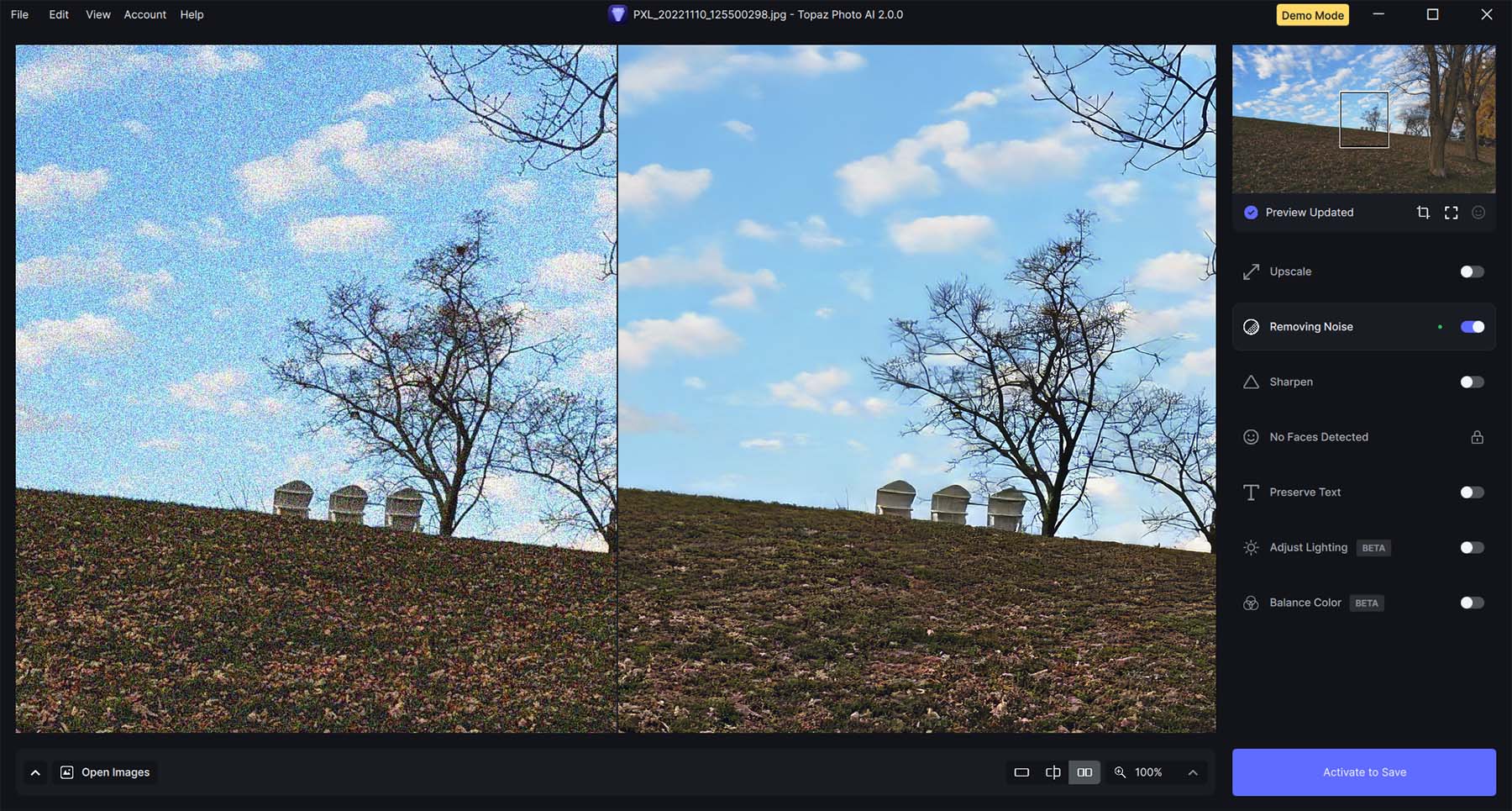 Noise reduction with Topaz