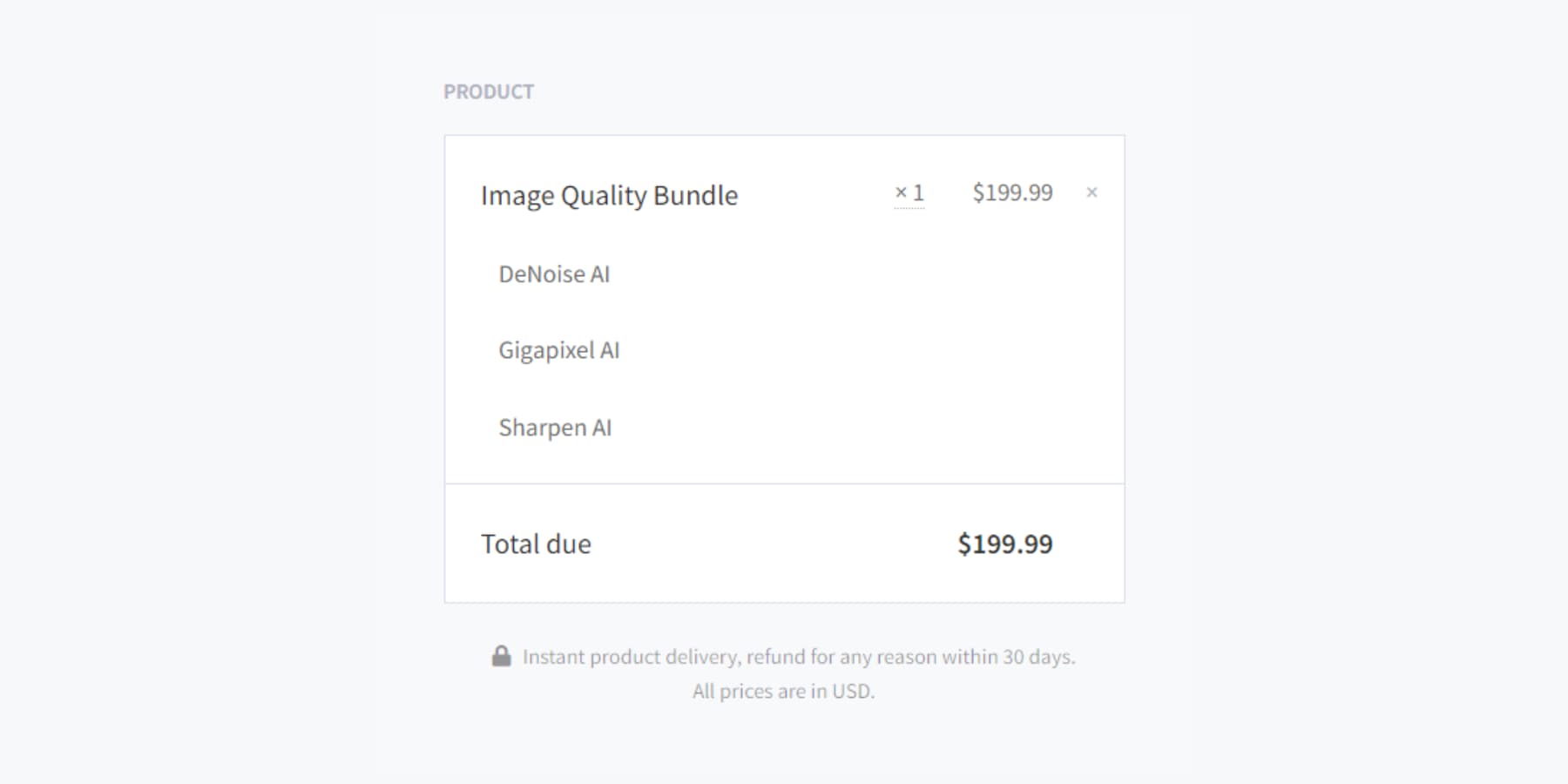 A screenshot of Gigapixel's Pricing with the Image Quality Bundle