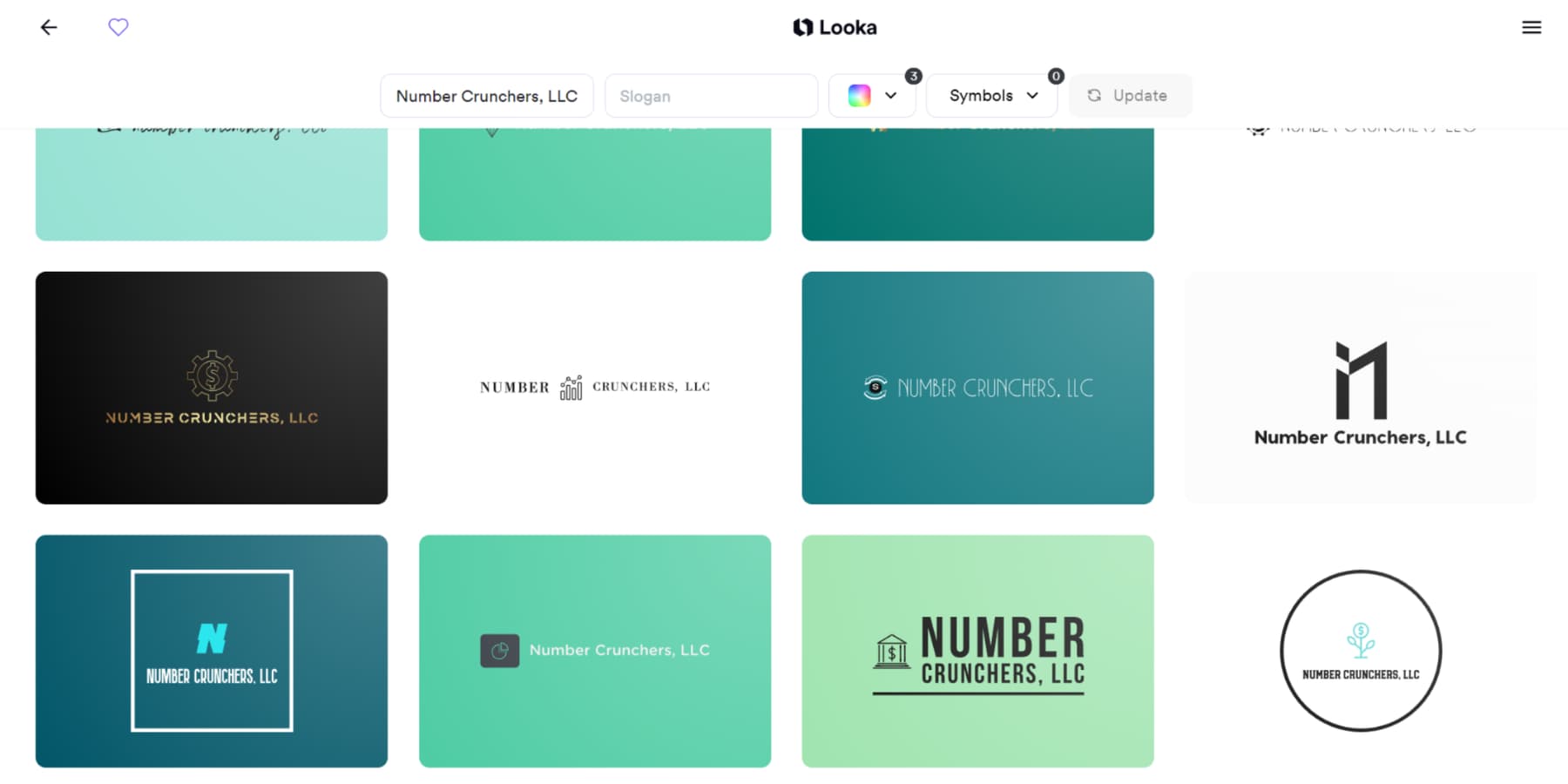 A screenshot of Looka Generating Logos