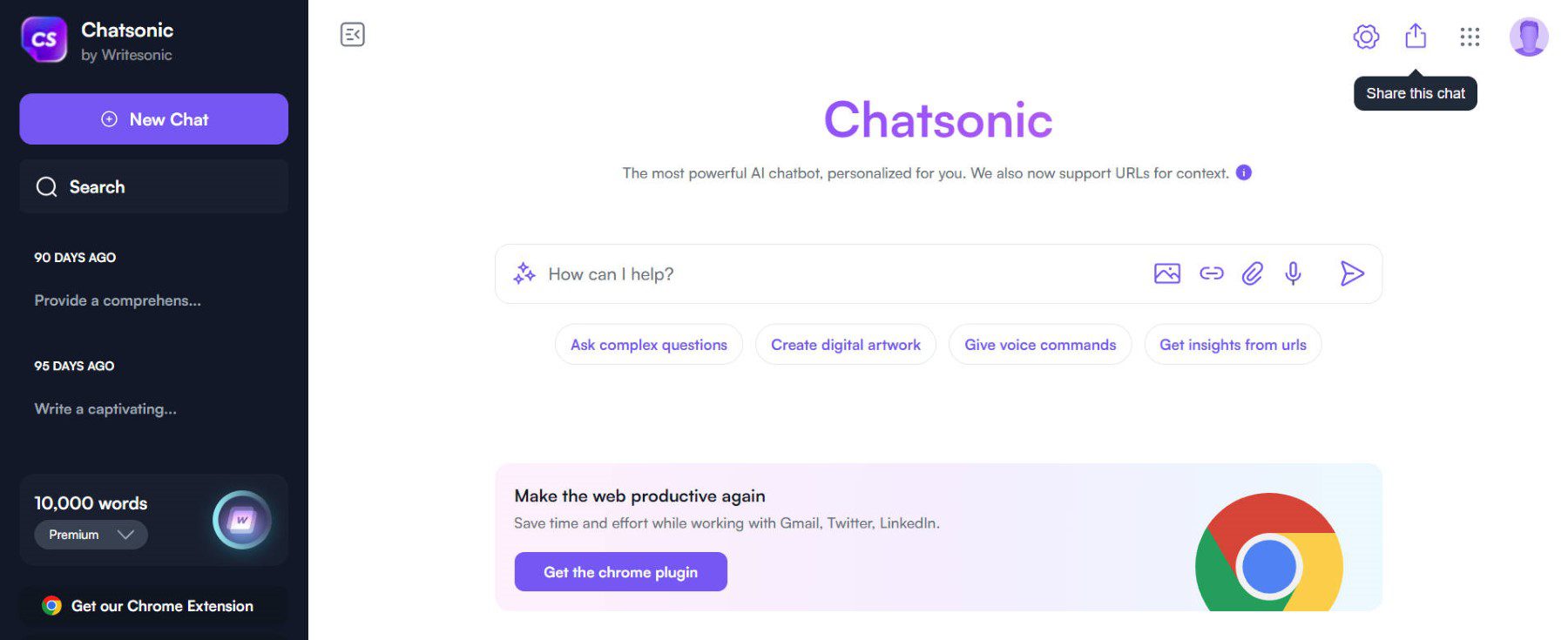 Chatsonic Chat Interface Screenshot