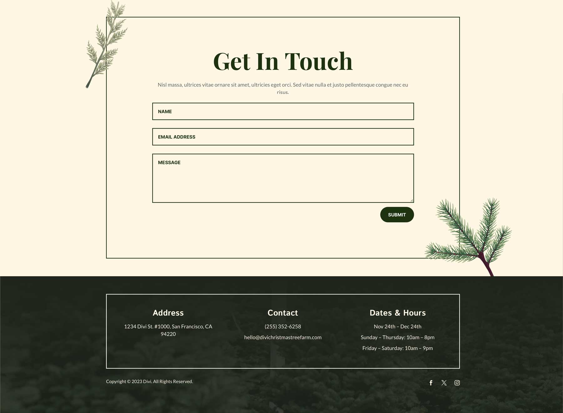 Christmas Tree Farm Layout Pack for Divi