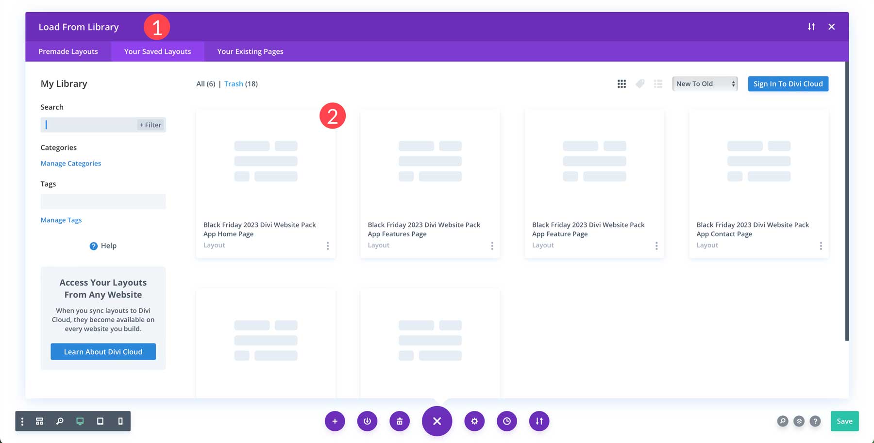 access saved layouts