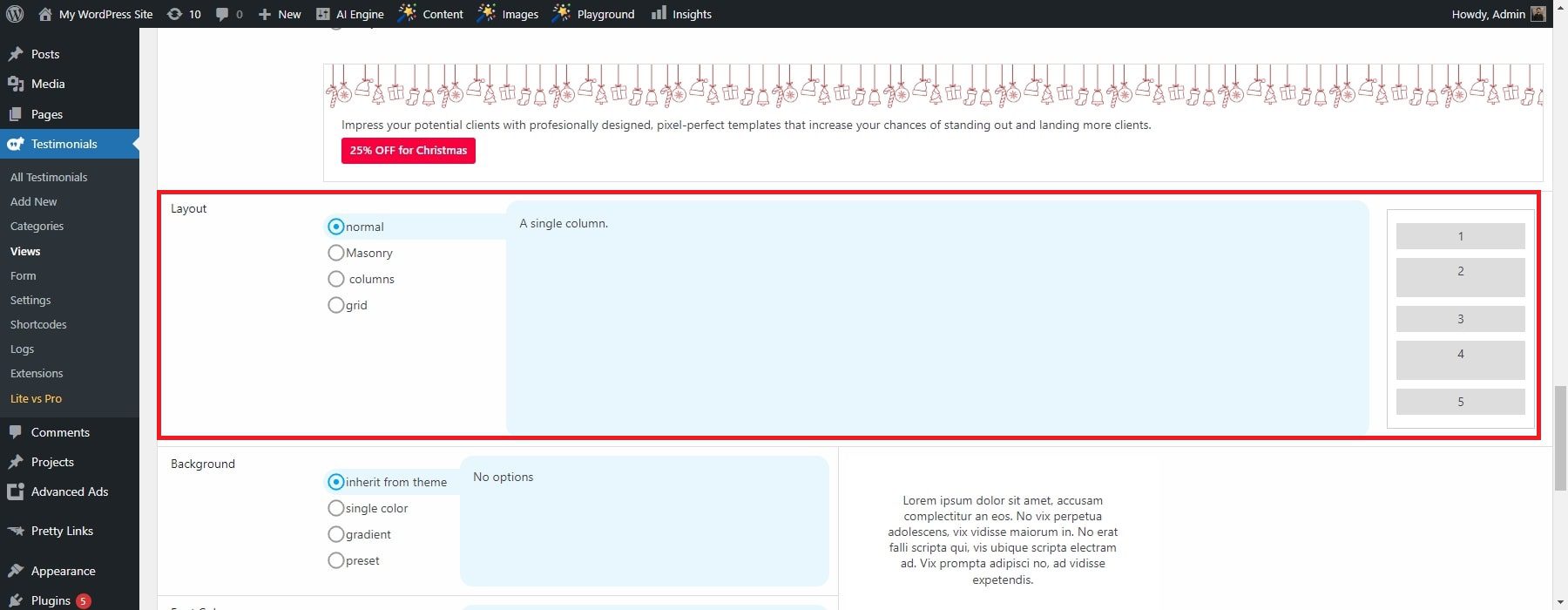 strong testimonials layout