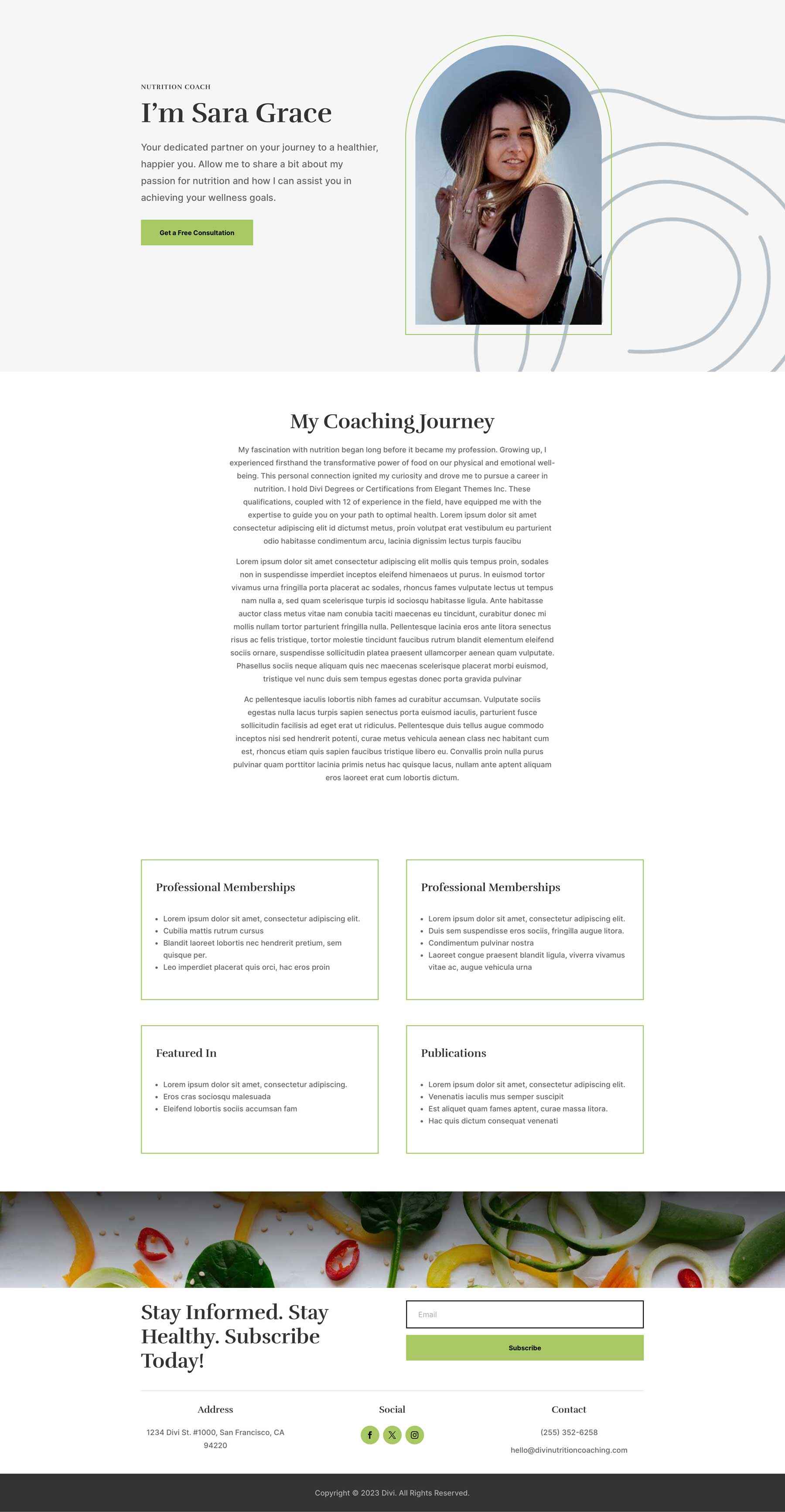 Nutrition Coaching Layout Pack for Divi