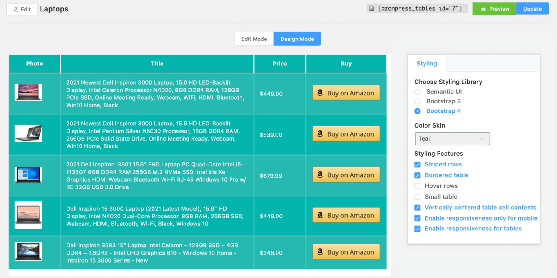 A screenshot of AzonPress' user interface