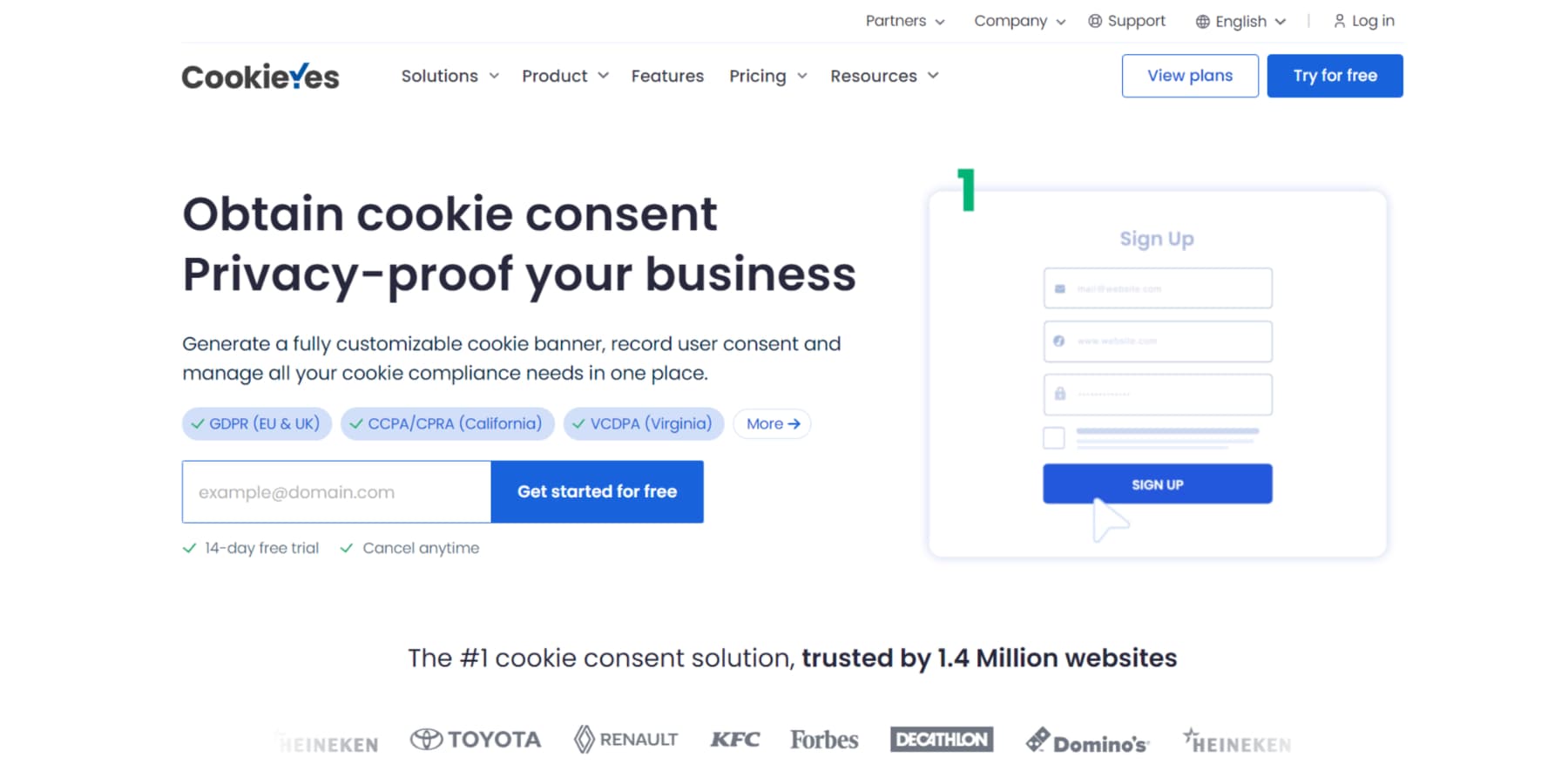 A screenshot of CookieYes' Home Page