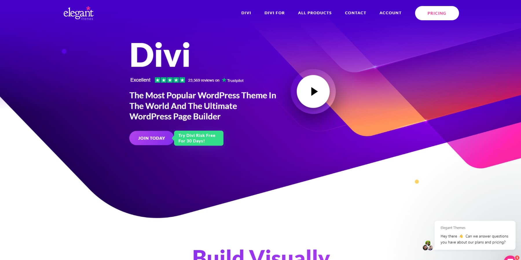 A screenshot of Divi's home page