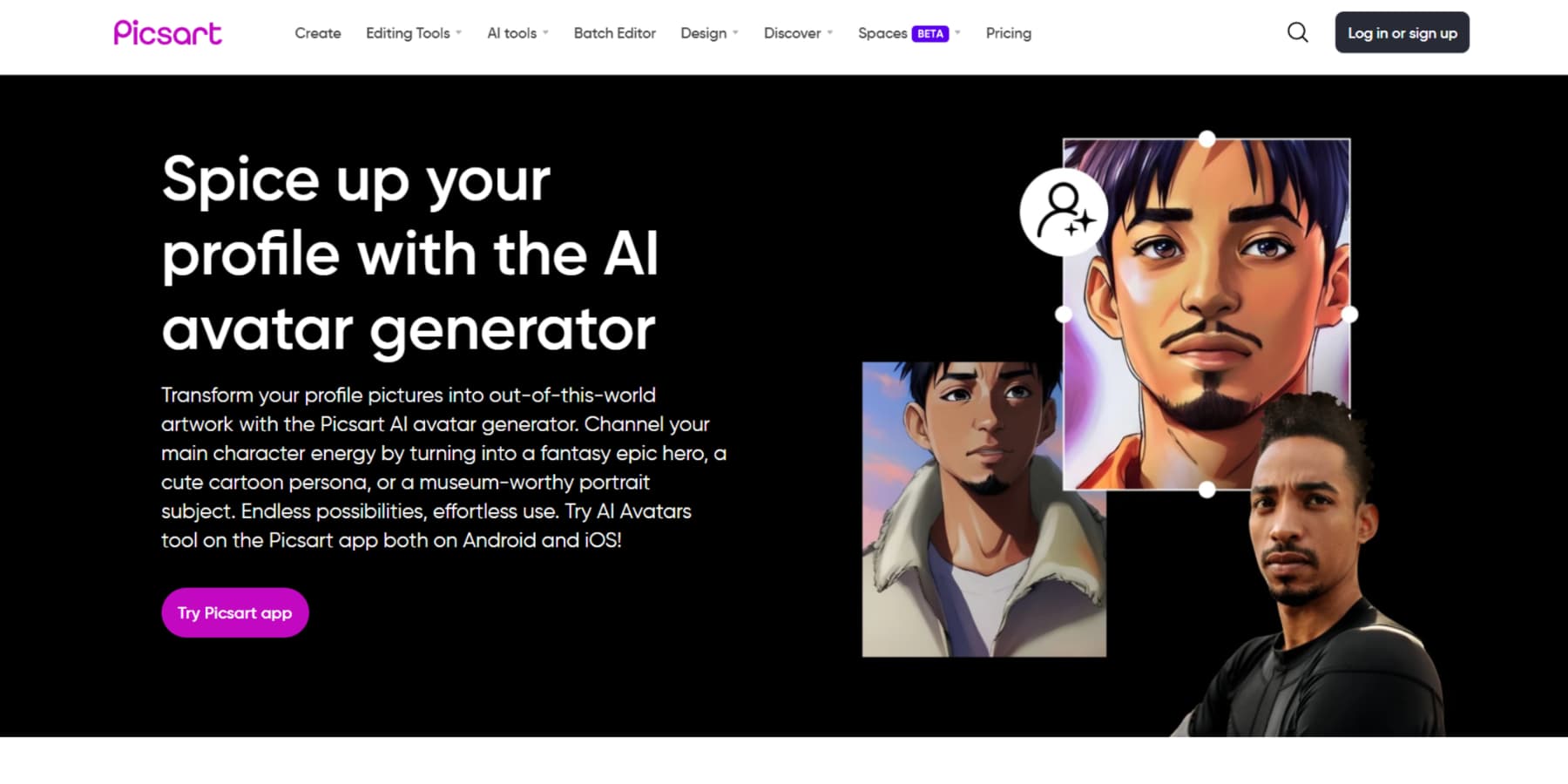 A screenshot of Picsart's Avatar Homepage