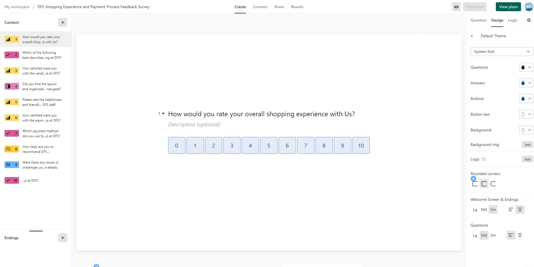 A screenshot of TypeForms' User Interface