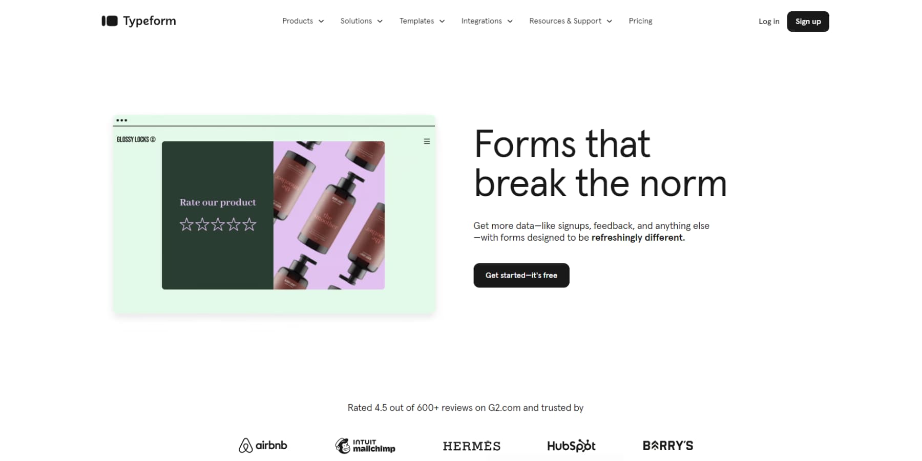A screenshot of TypeForm's Home Page