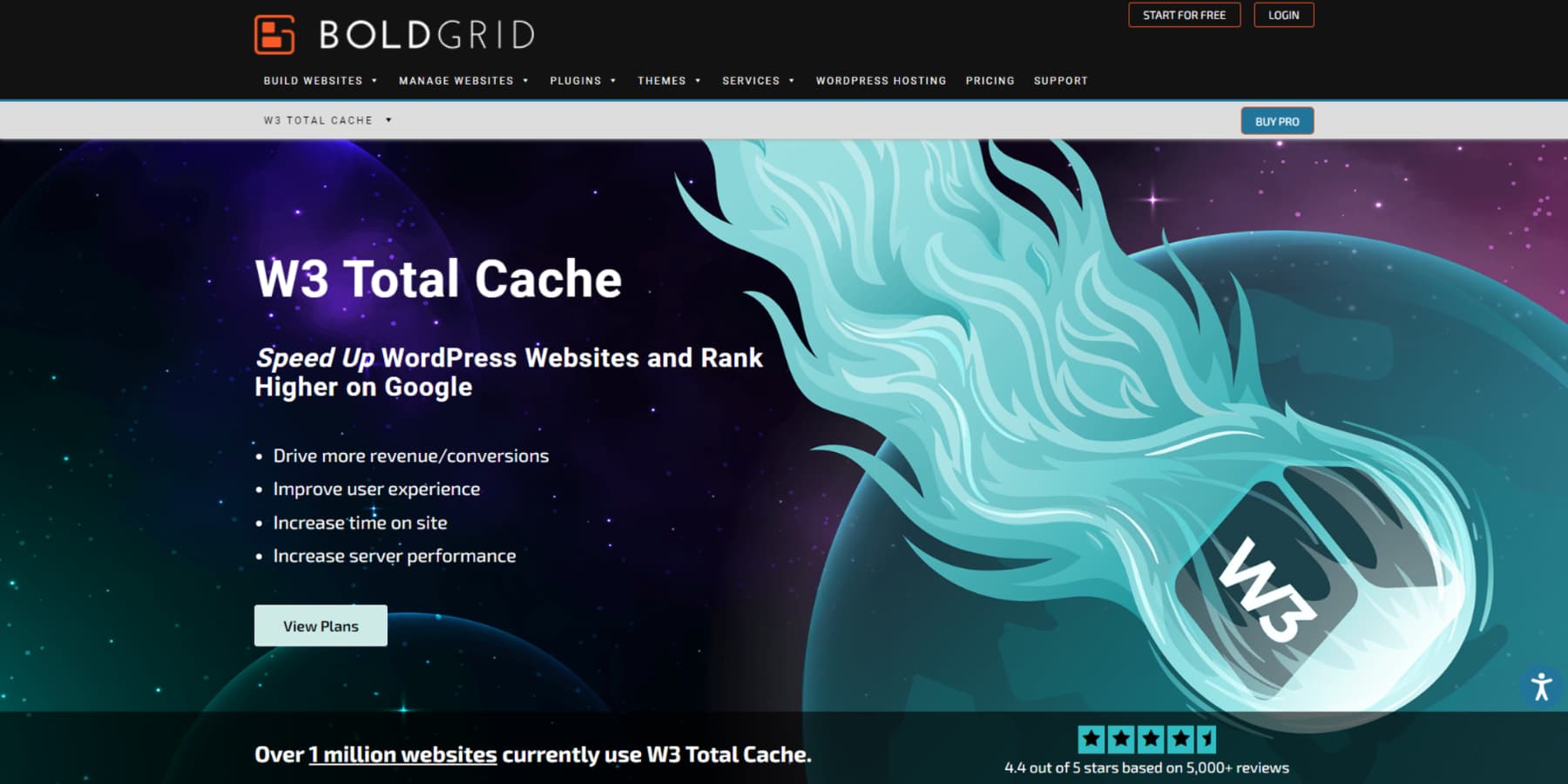 A screenshot of W3TC's Home Page