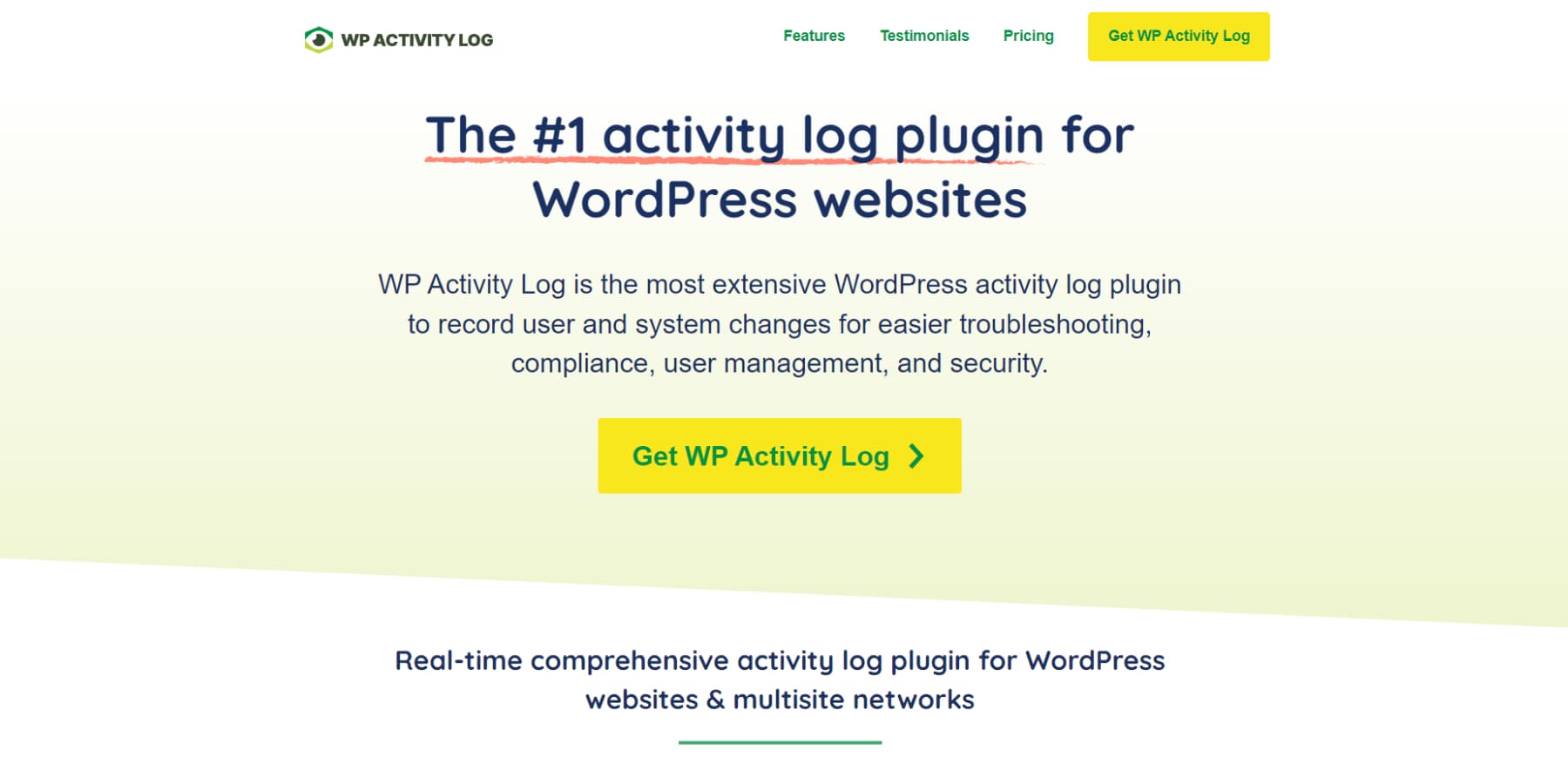 A screenshot of WP Activity Log's Homepage