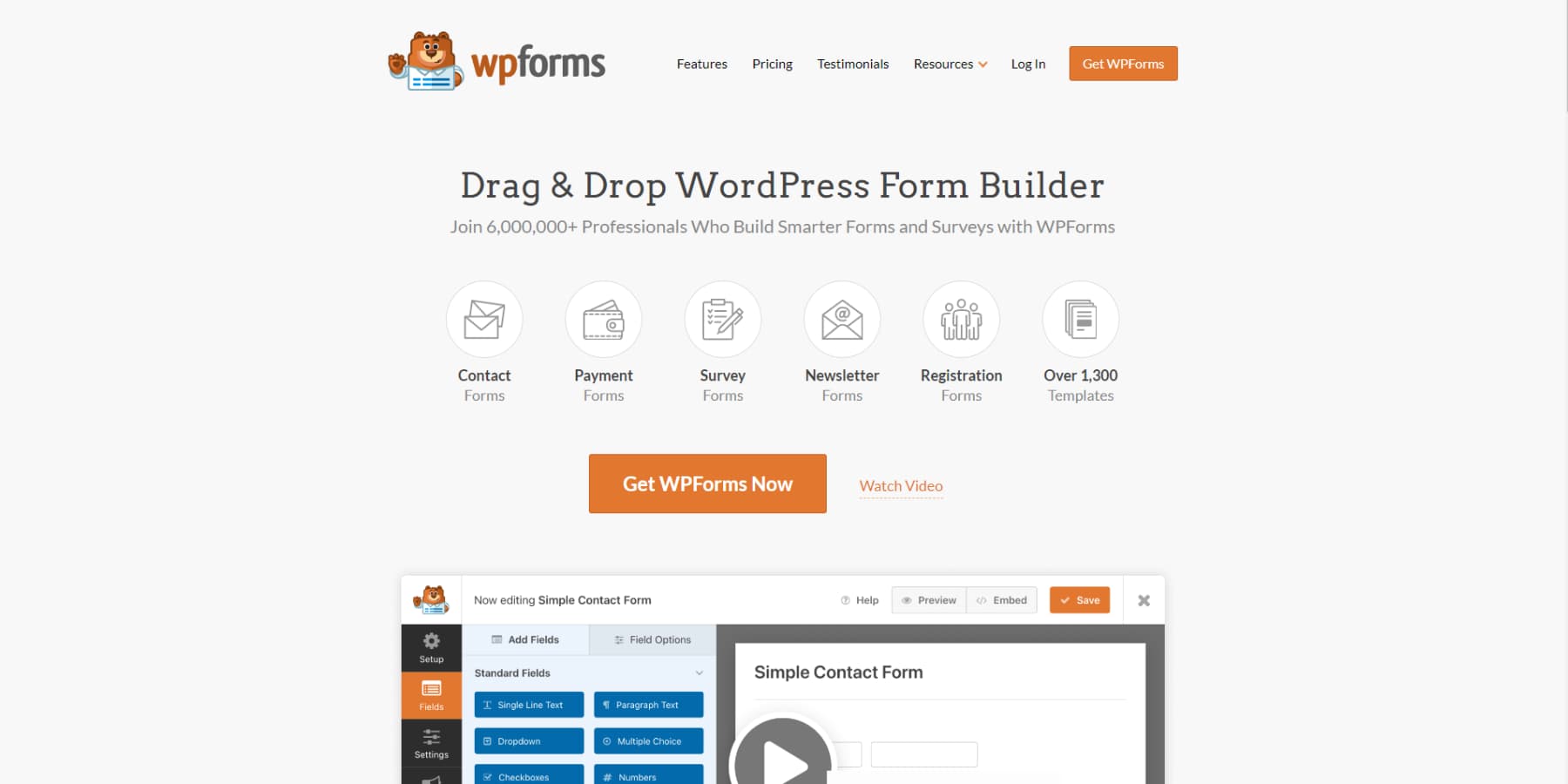 A screenshot of WPForms' Homepage