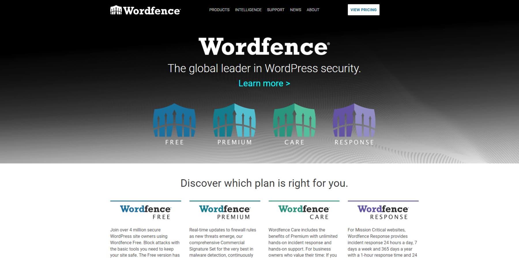 A screenshot of WordFence's Homepage
