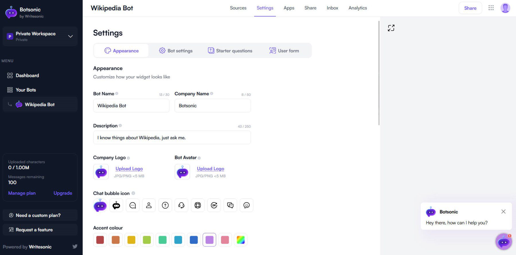 Chatbot Branding and Colors