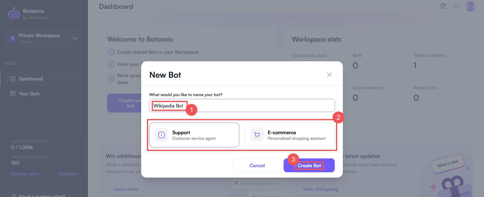Create Botsonic Chatbot - Steps 2-4