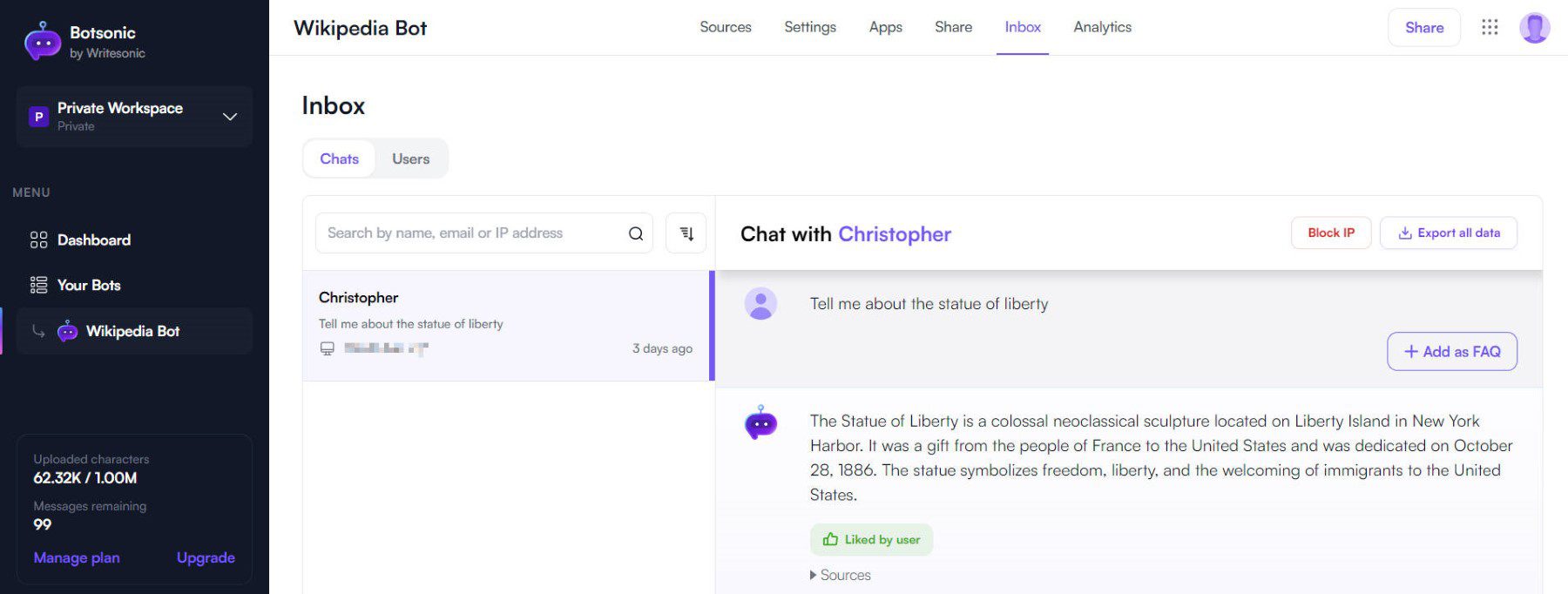 Inbox with Bot Chat Interactions