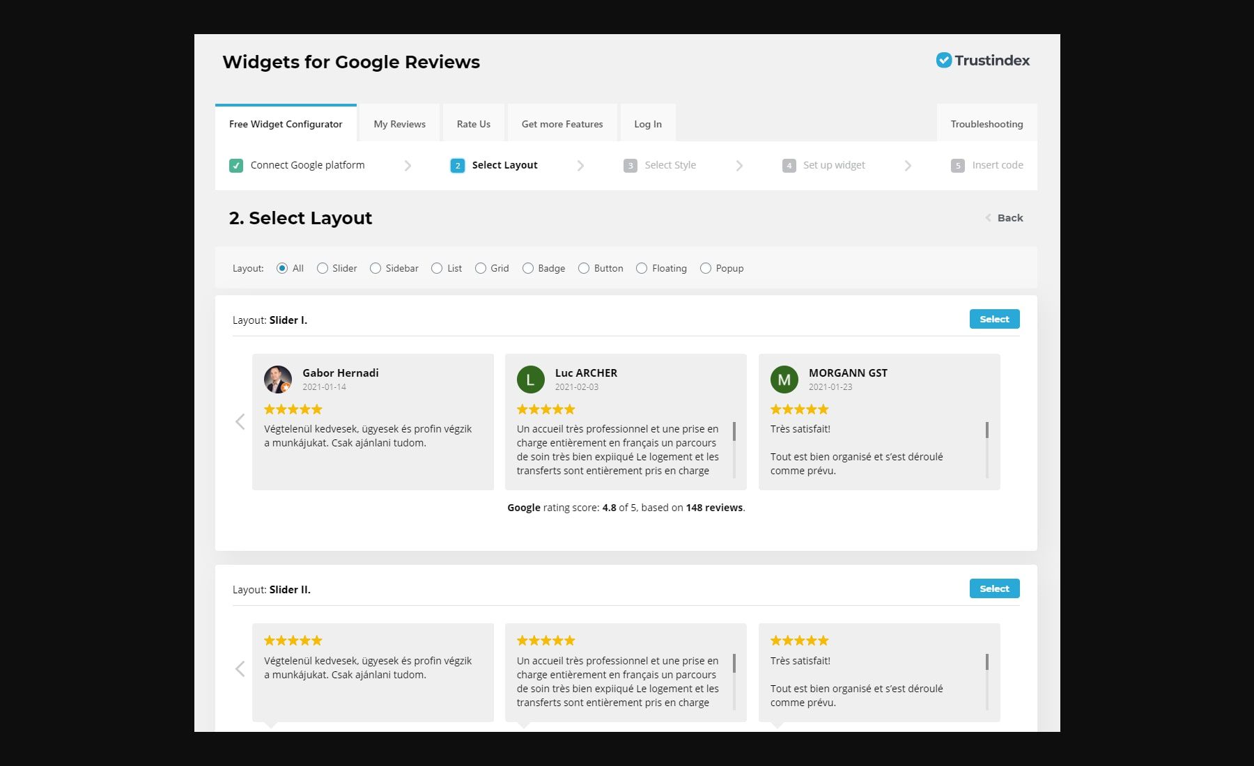 Widgets for Google Reviews plugin