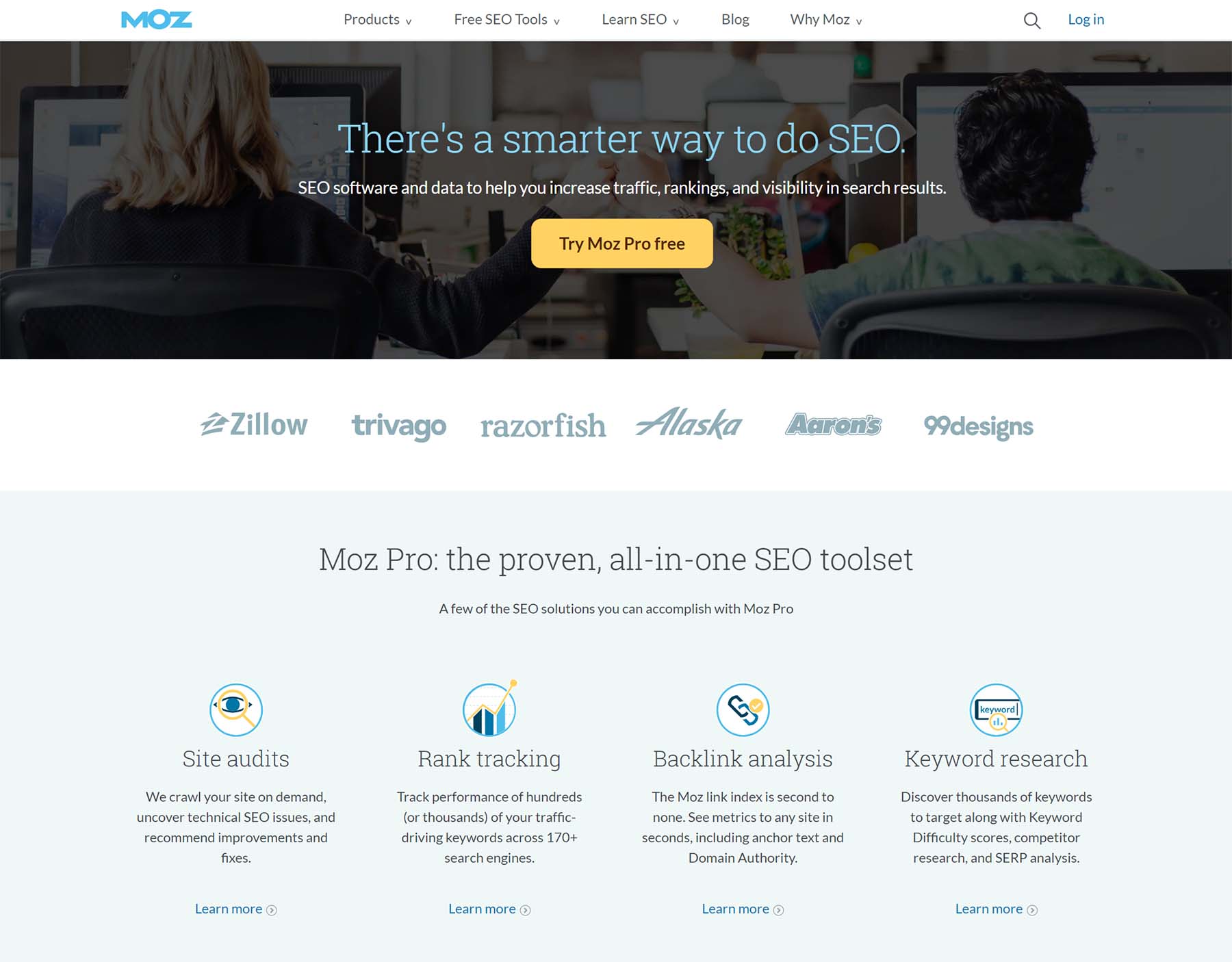 screenshot of moz pro website