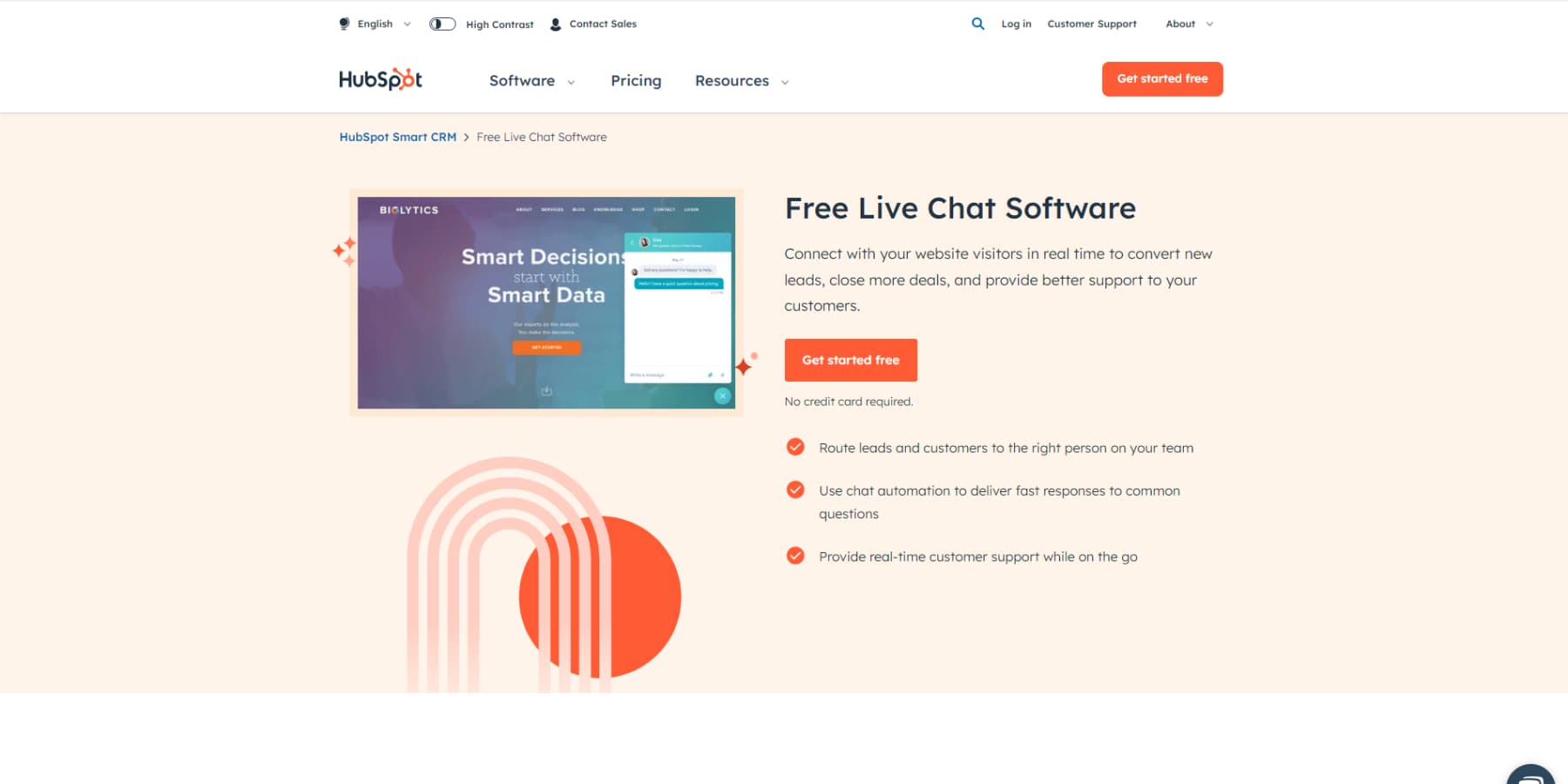 A screenshot of HubSpot's home page