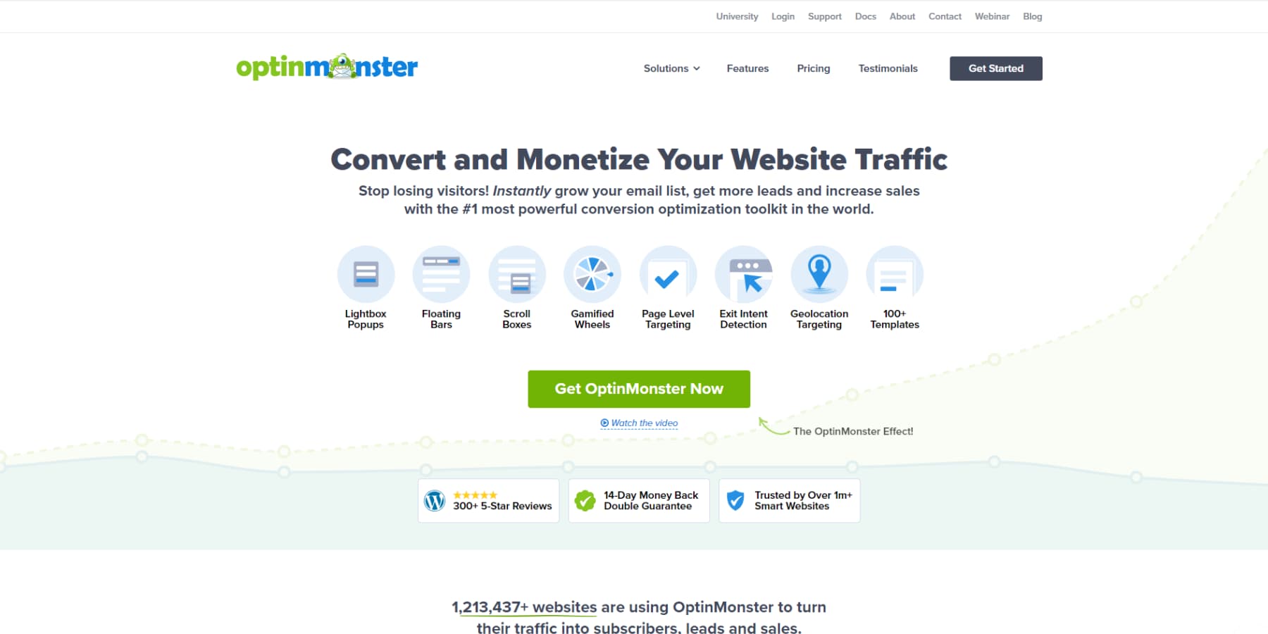A screenshot of OptinMonster's home page