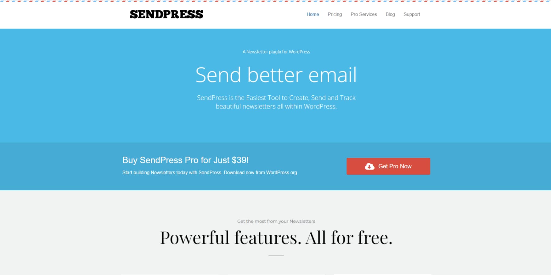 A screenshot of SendPress' home page