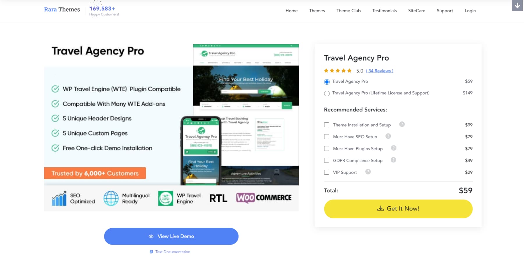 A screenshot of Travel Agency Pro's home page