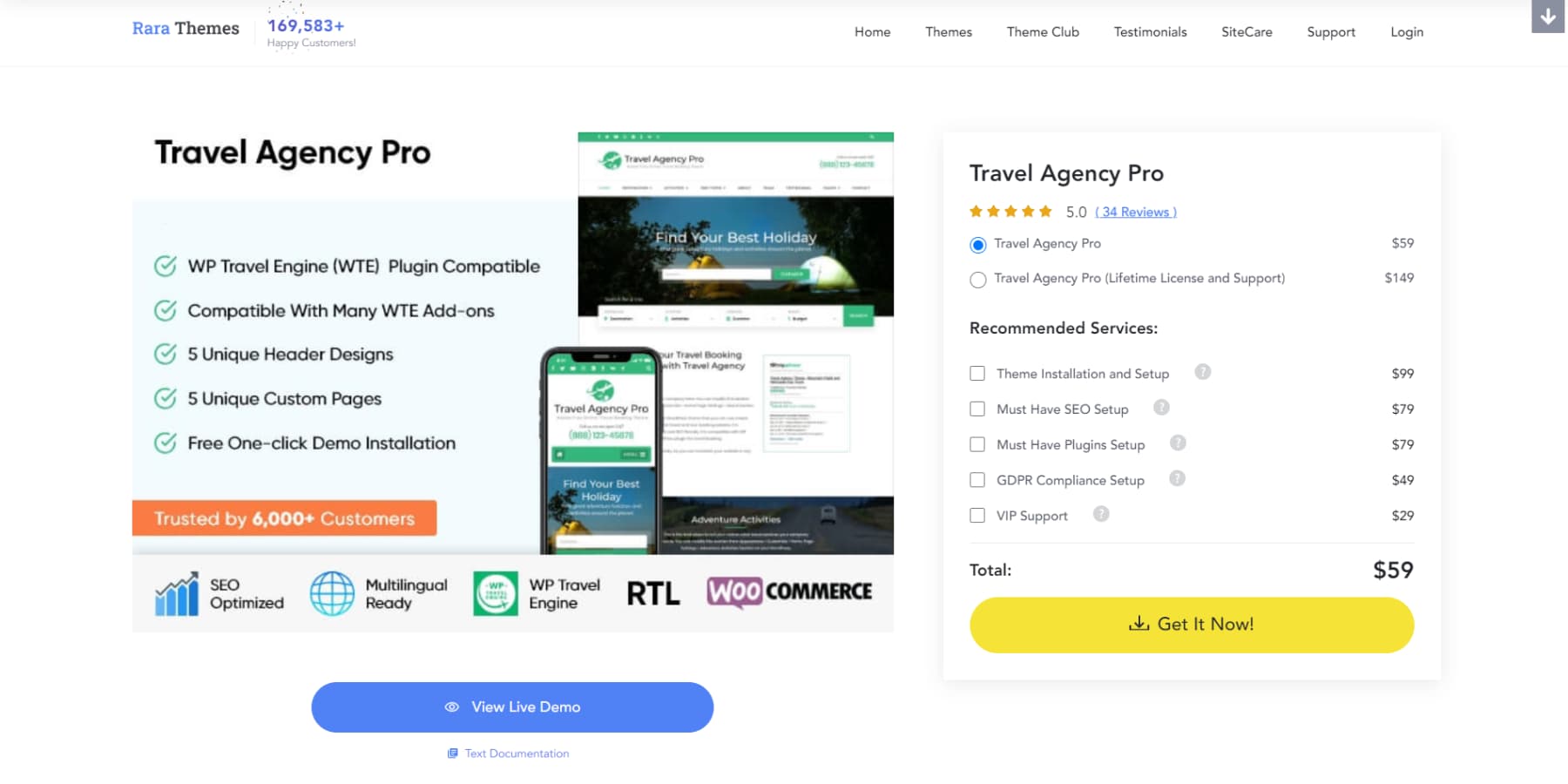 A screenshot of Travel Agency Pro's home page
