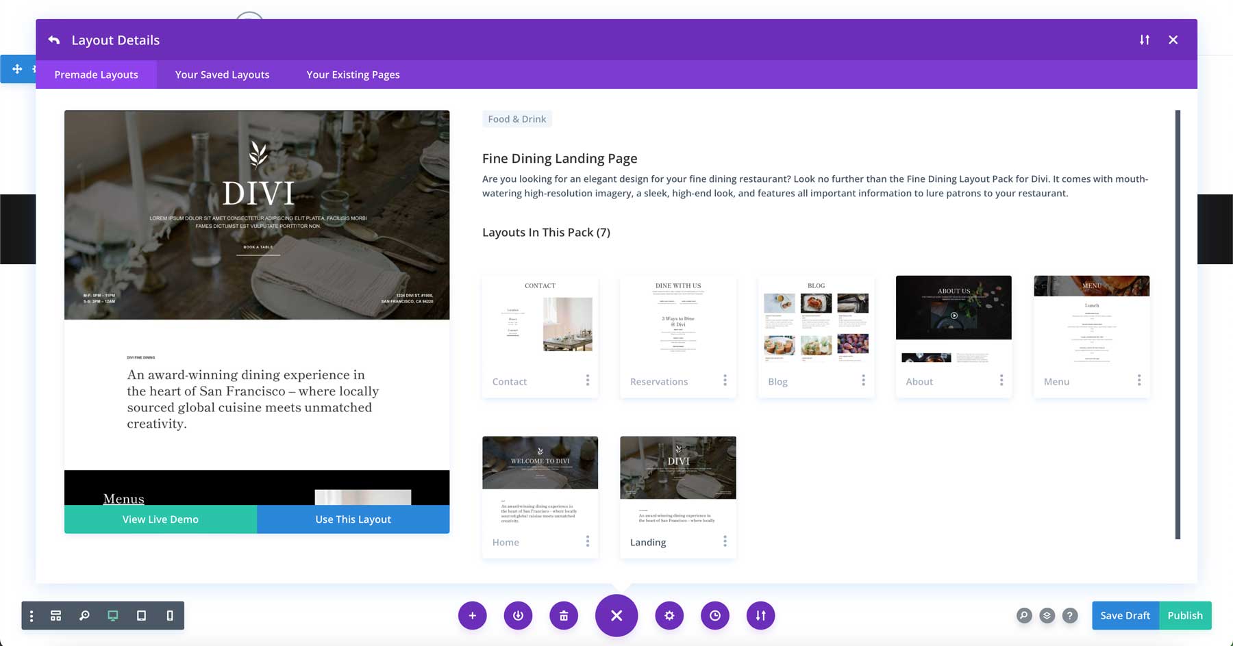 Fine Dining Layout Pack for Divi
