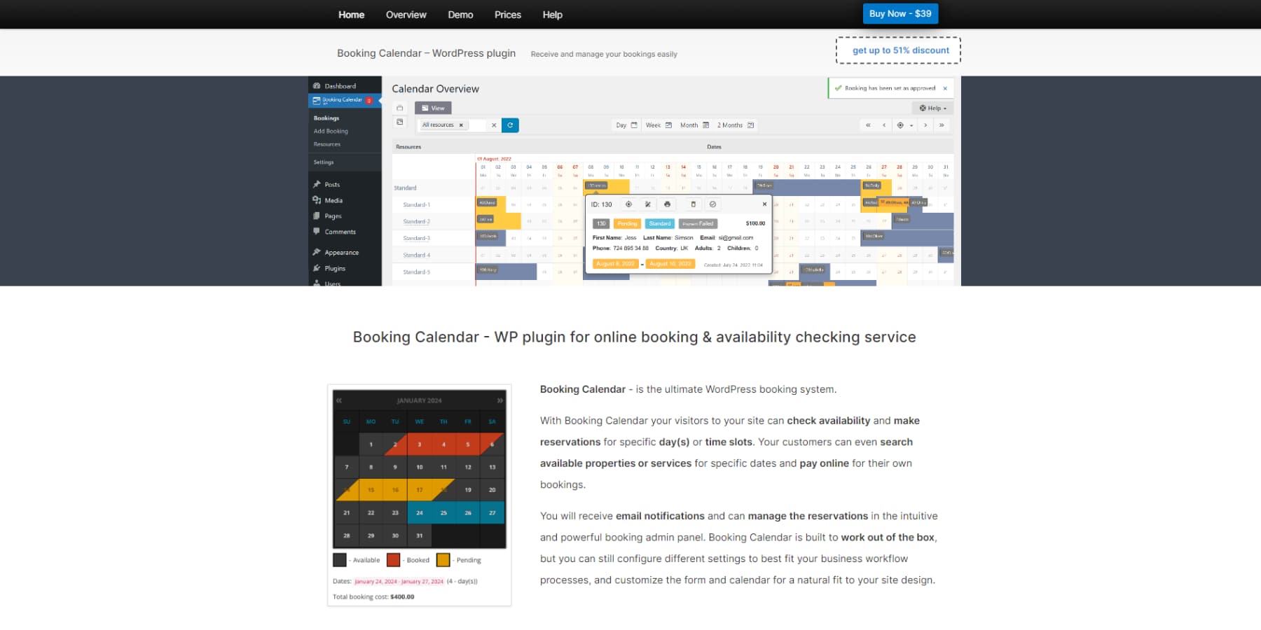 A screenshot of Booking Calendar's home