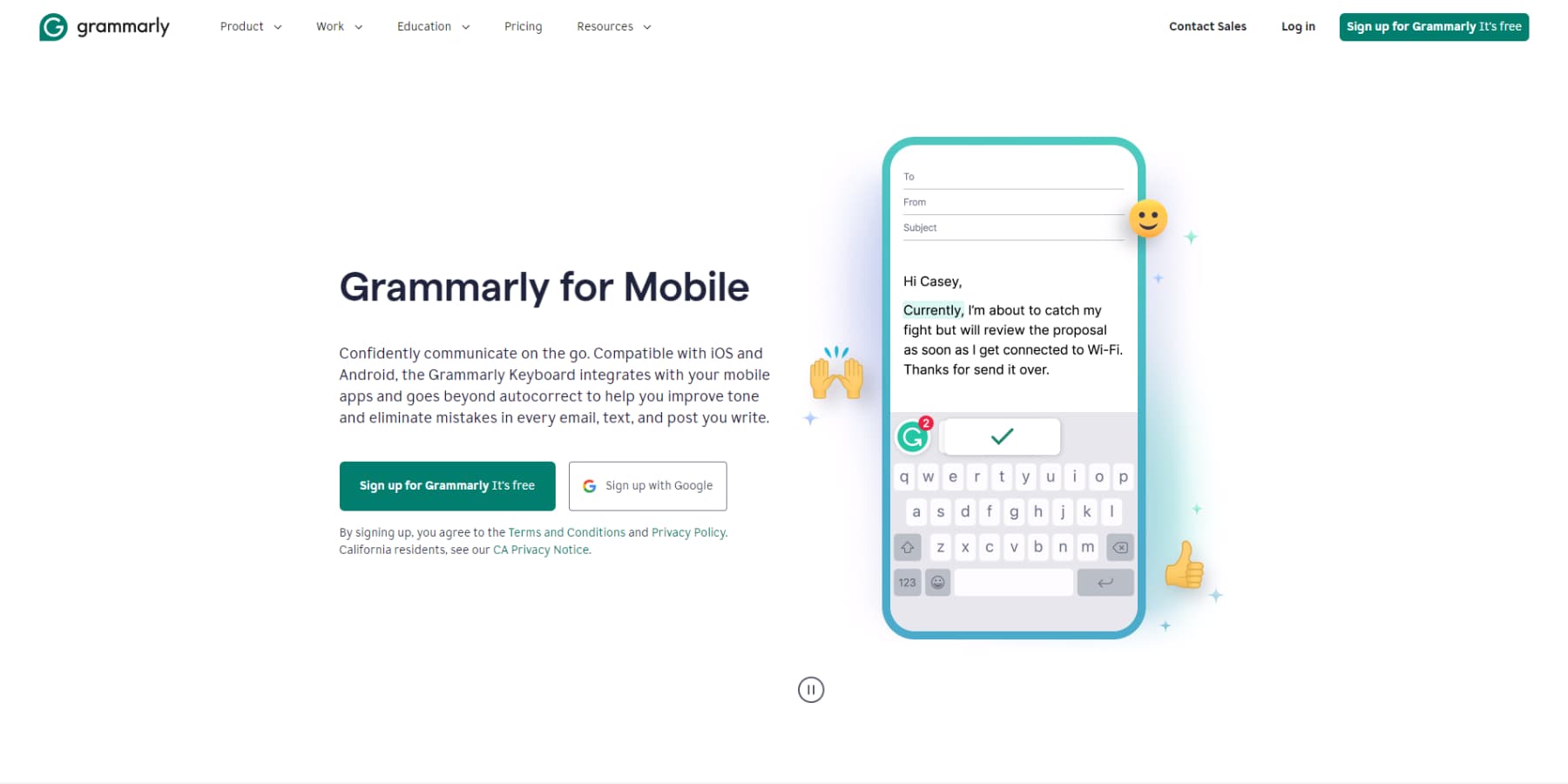 A screenshot of Grammarly's home page