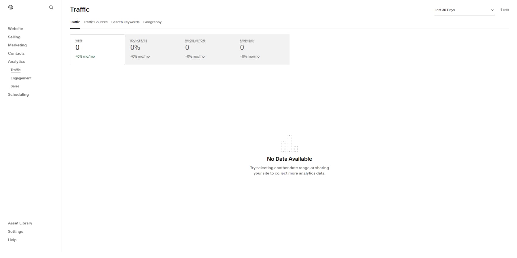 A screenshot of Squarespace's analytics options panel