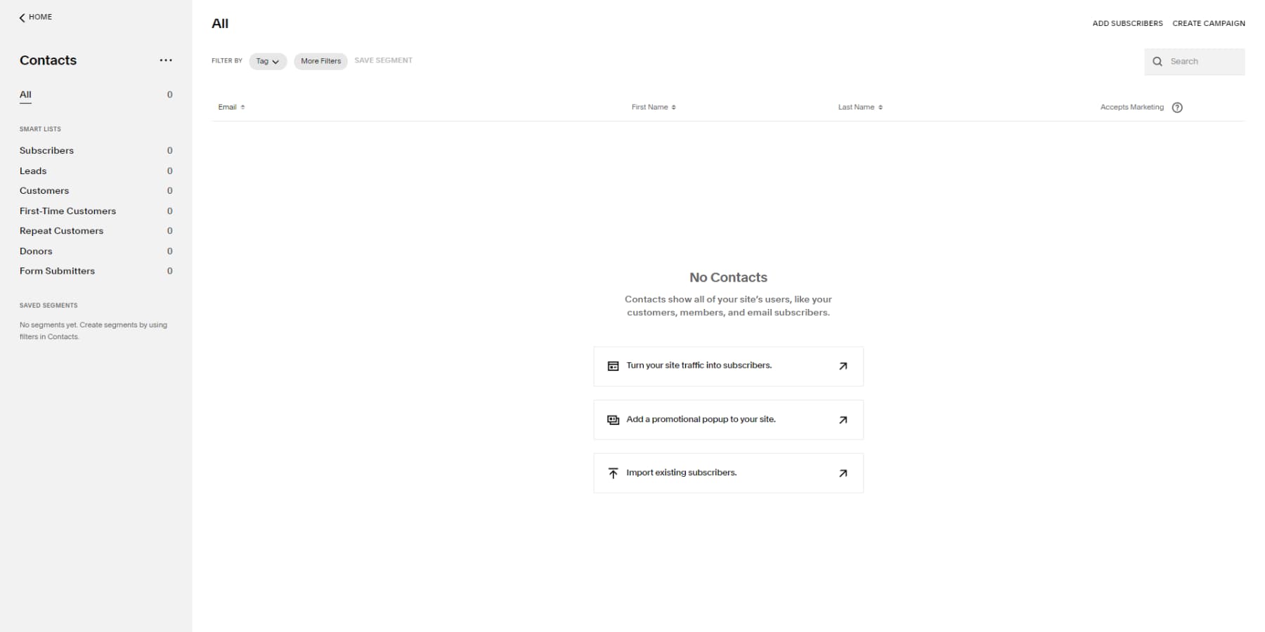 A screenshot of Squarespace's contact options panel