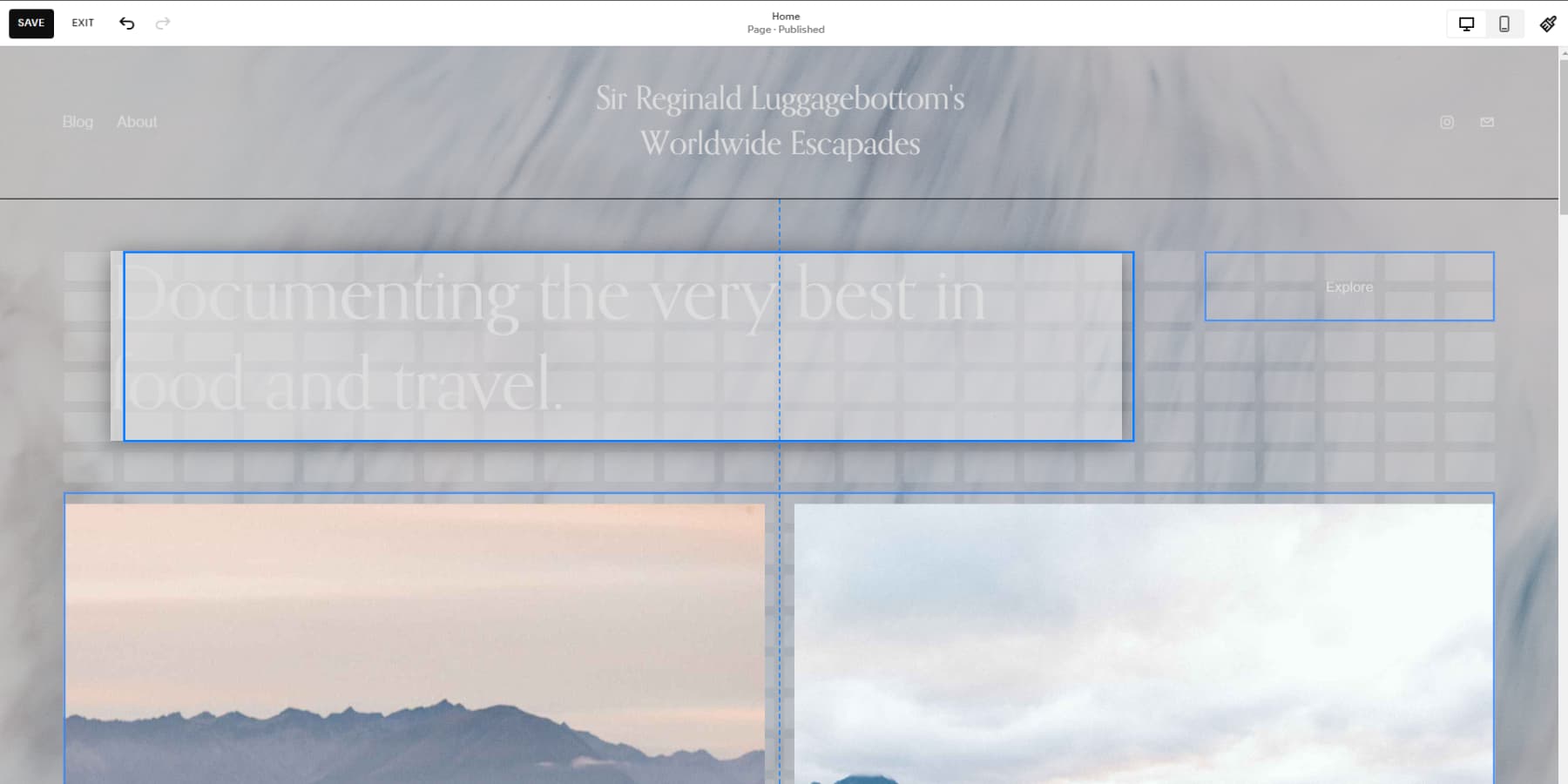 A screenshot of Squarespace's drag and drop builder