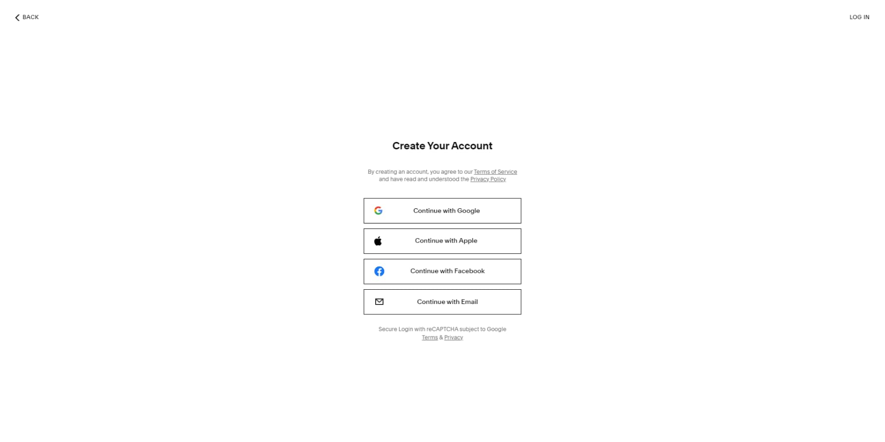 A screenshot of Squarespace's options to sign up