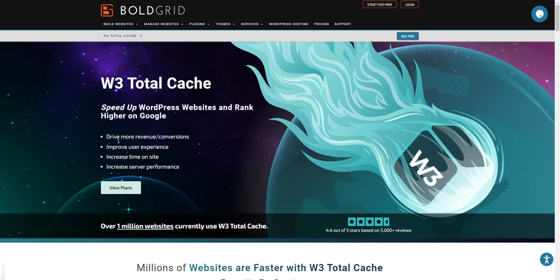 A screenshot of w3tc's home page