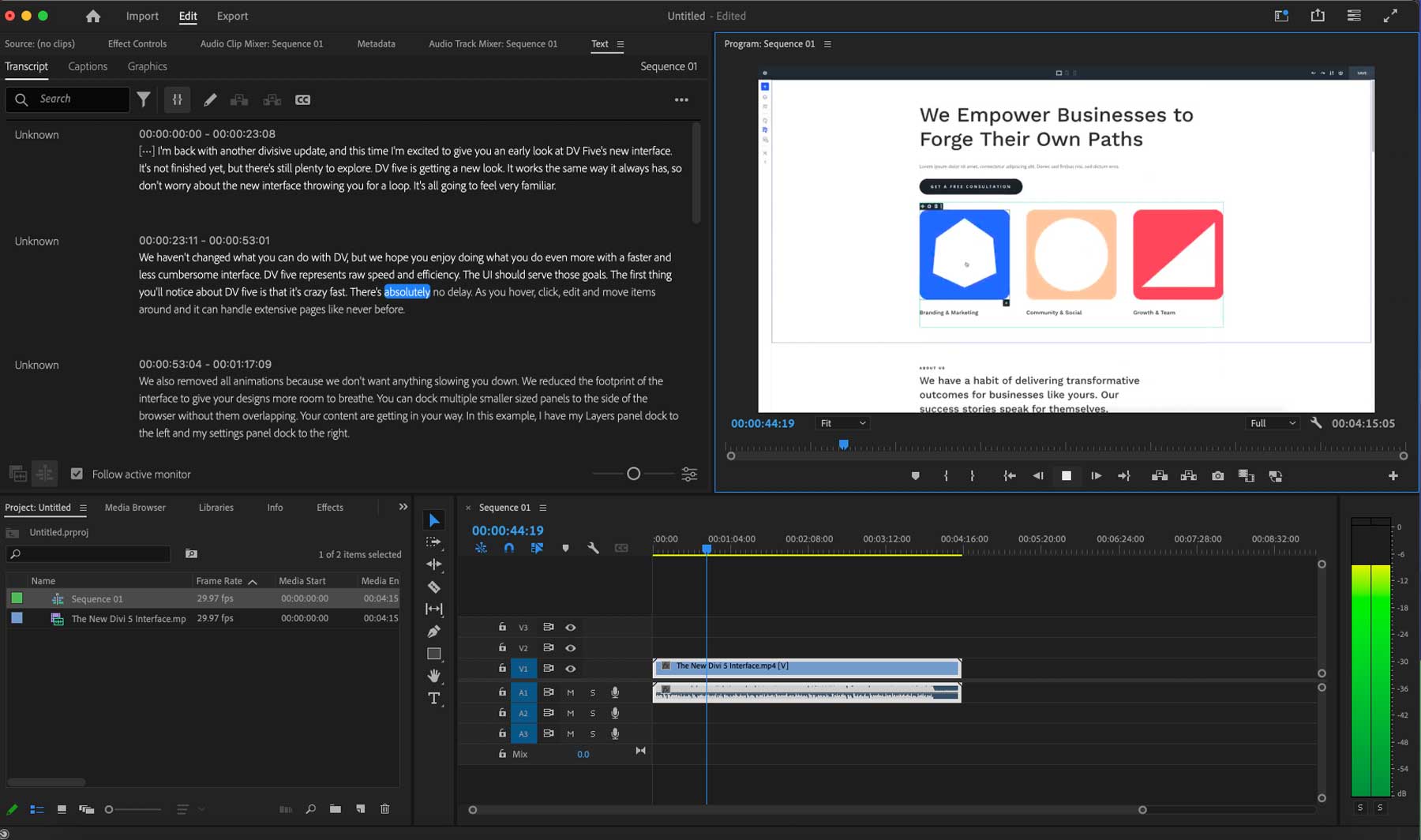 Adobe Premiere Pro text based editing