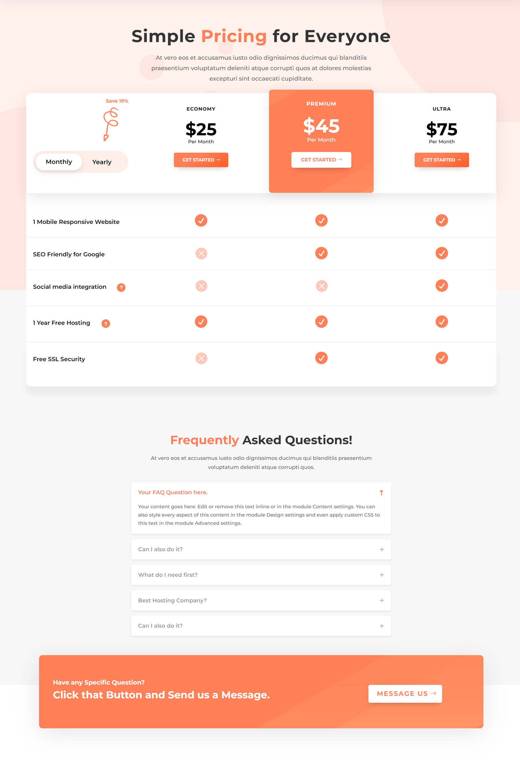 Molti Child Theme Pricing Layout