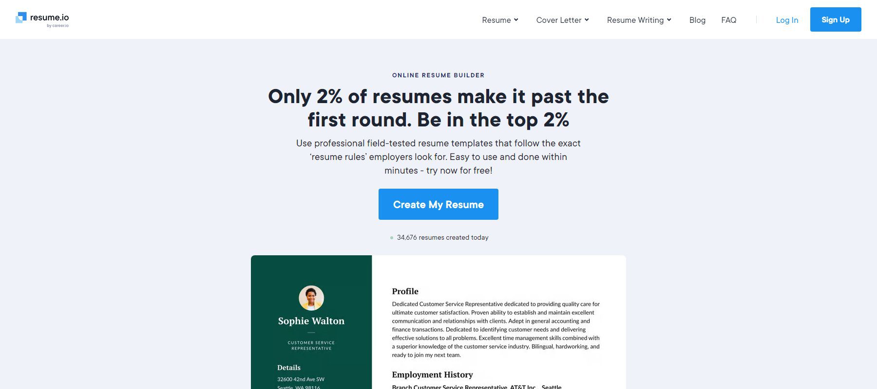 Resume.io - Homepage - March 2024