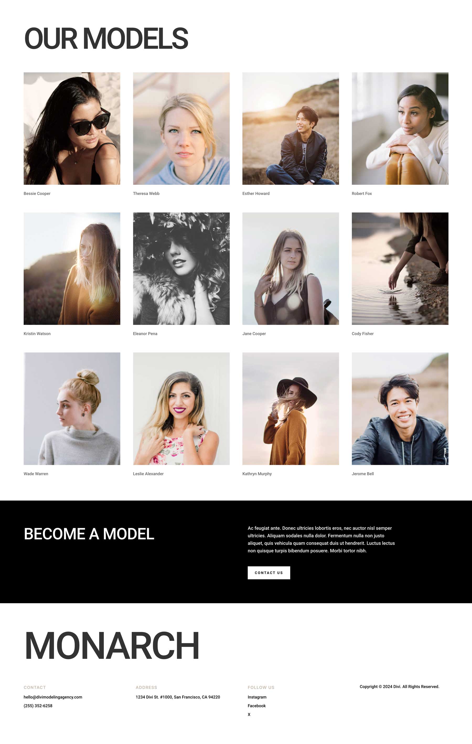 Modeling Agency Layout Pack for Divi