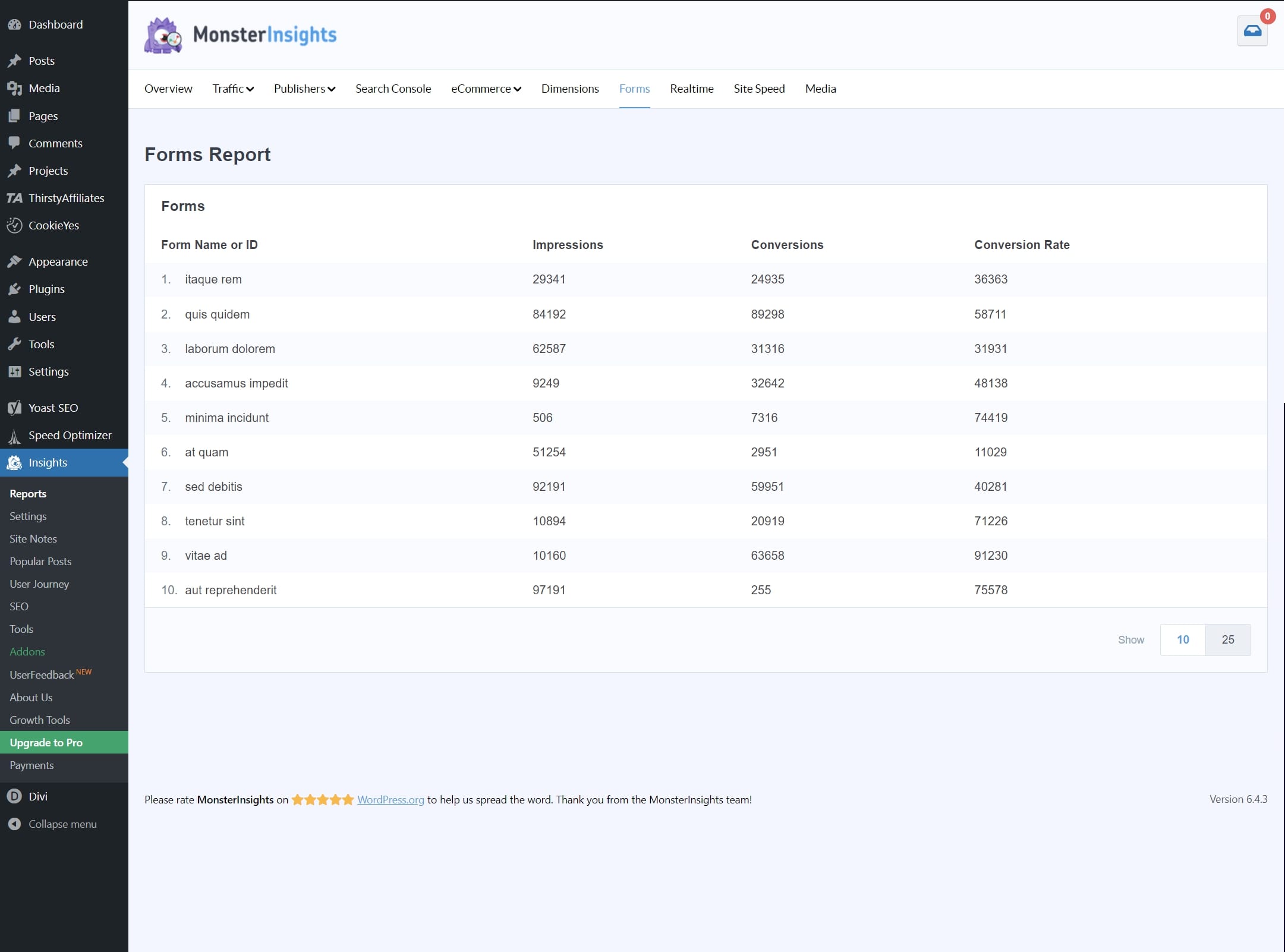 monsterinsights form report