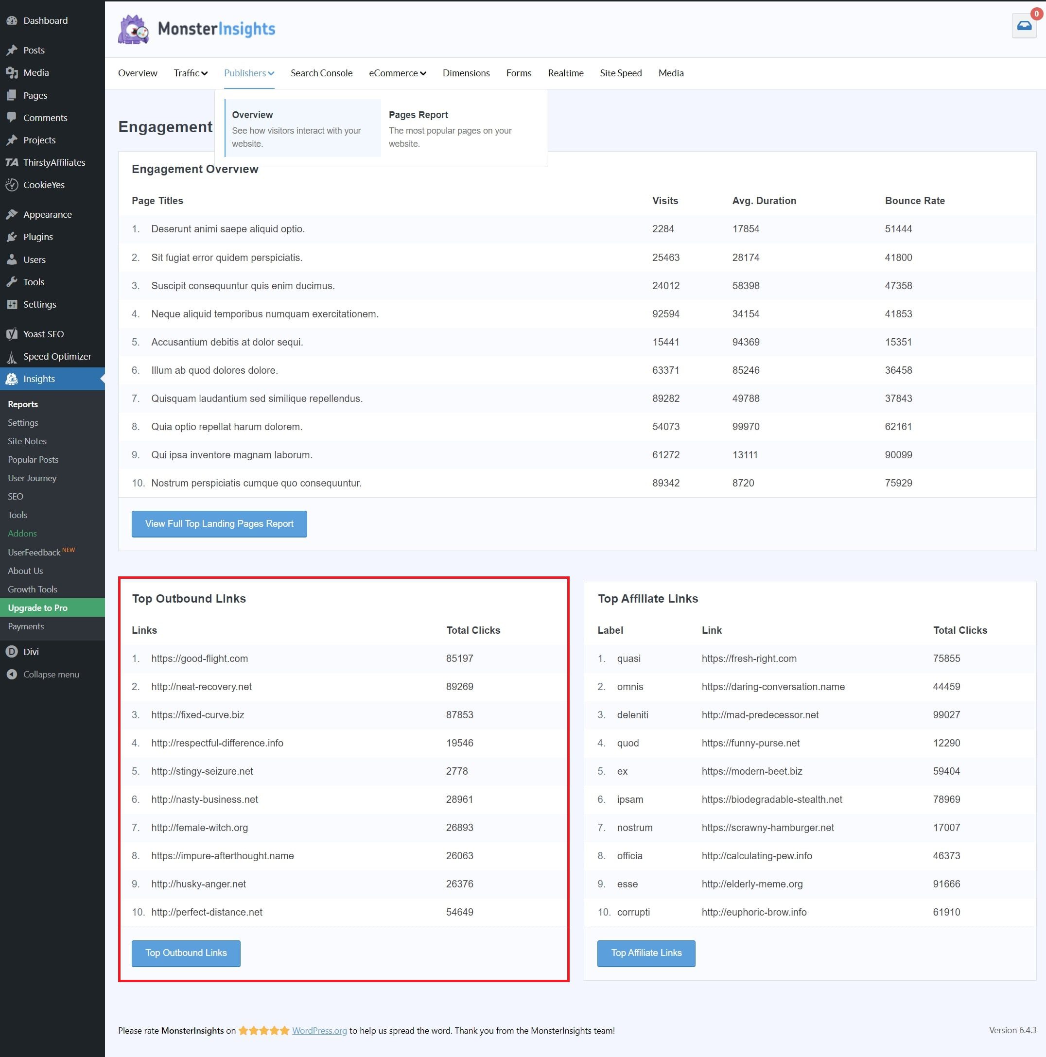 monsterinsights outbound links